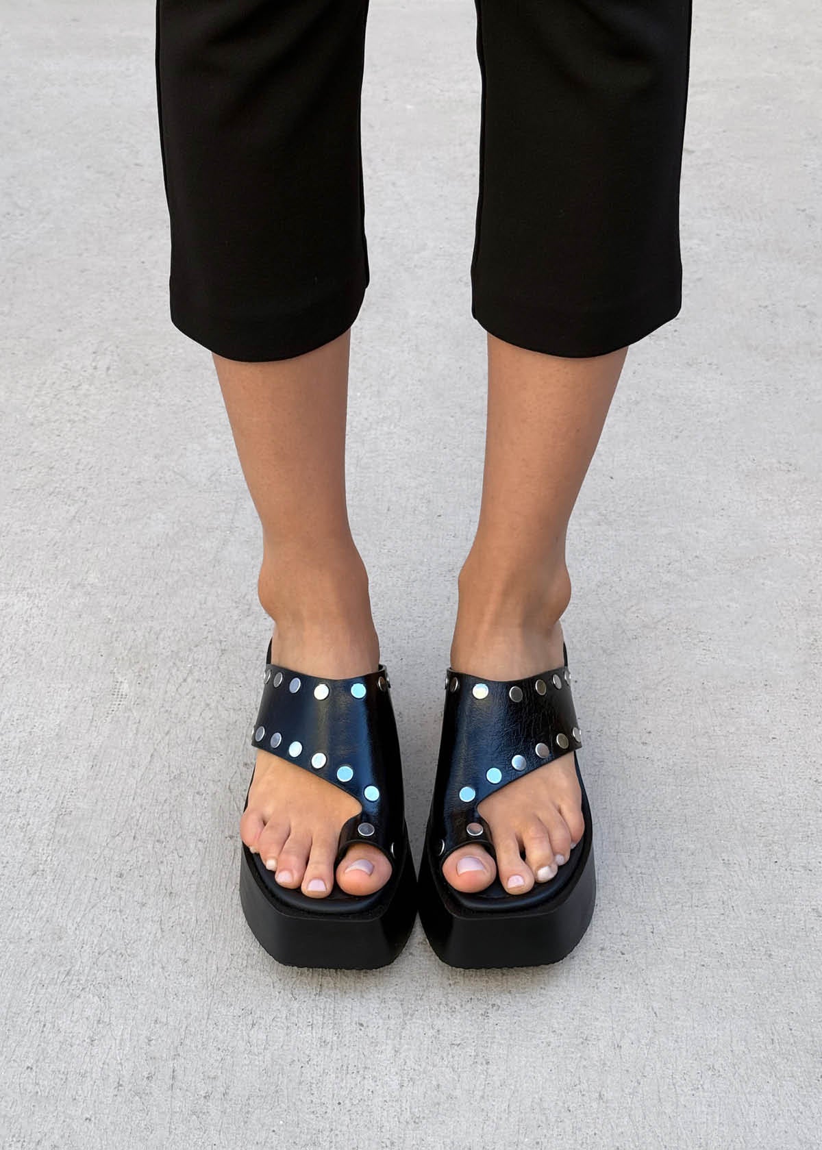 Nova Studs Black Leather Sandals