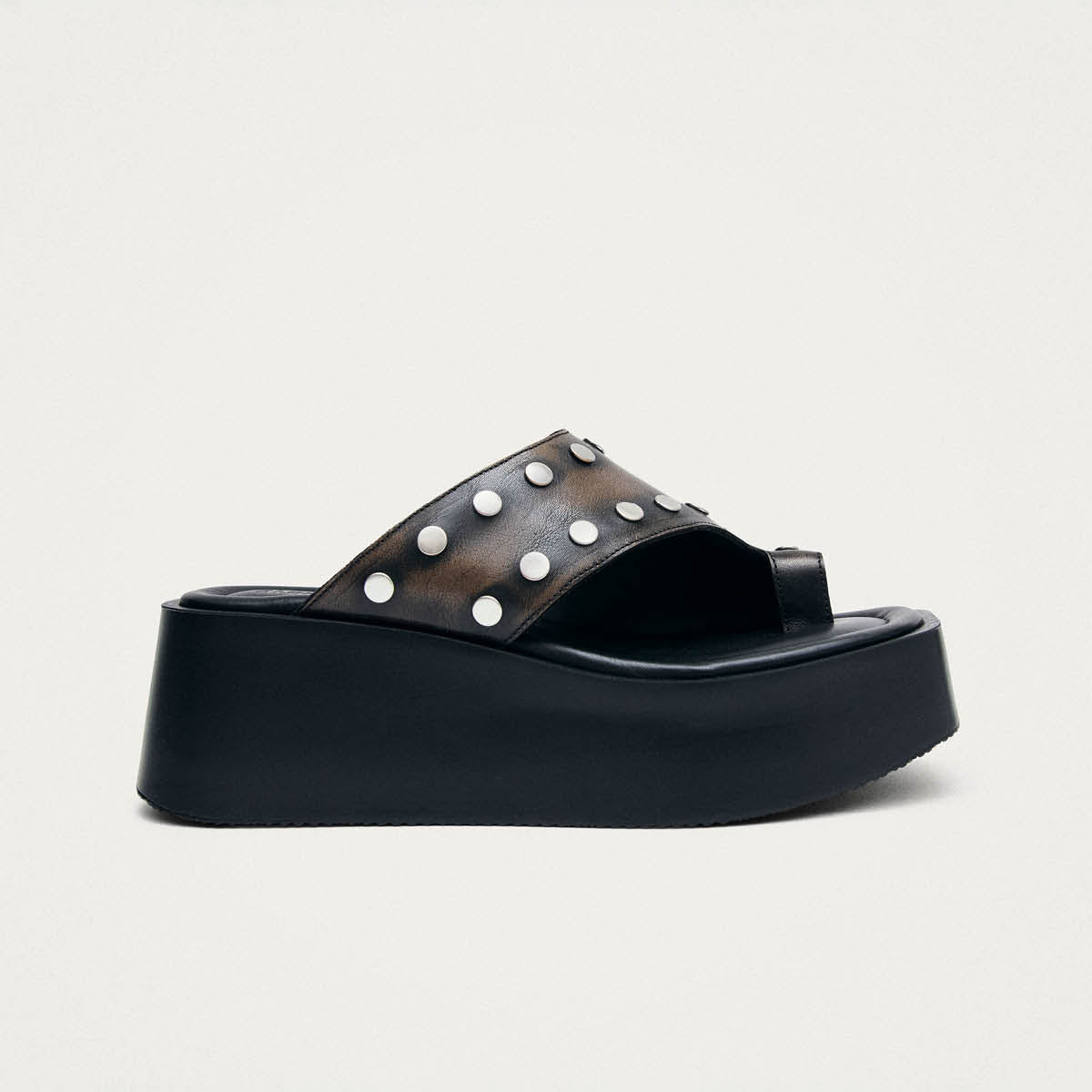 Nova Studs Vintage Effect Brown Leather Sandals