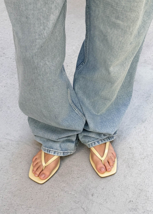 Ola Pale Yellow Leather Sandals-image