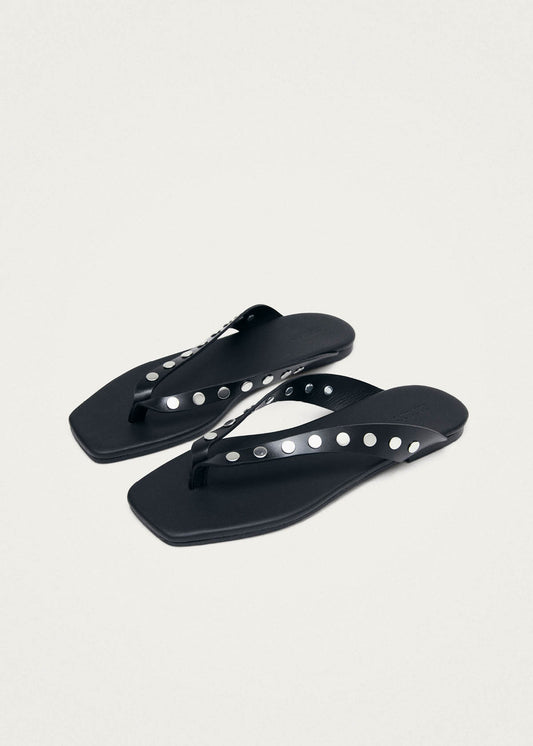 Ola Studs Black Leather Sandals-image
