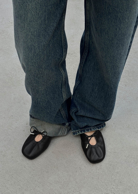 Oli Schwarze Leder Ballerinas-image