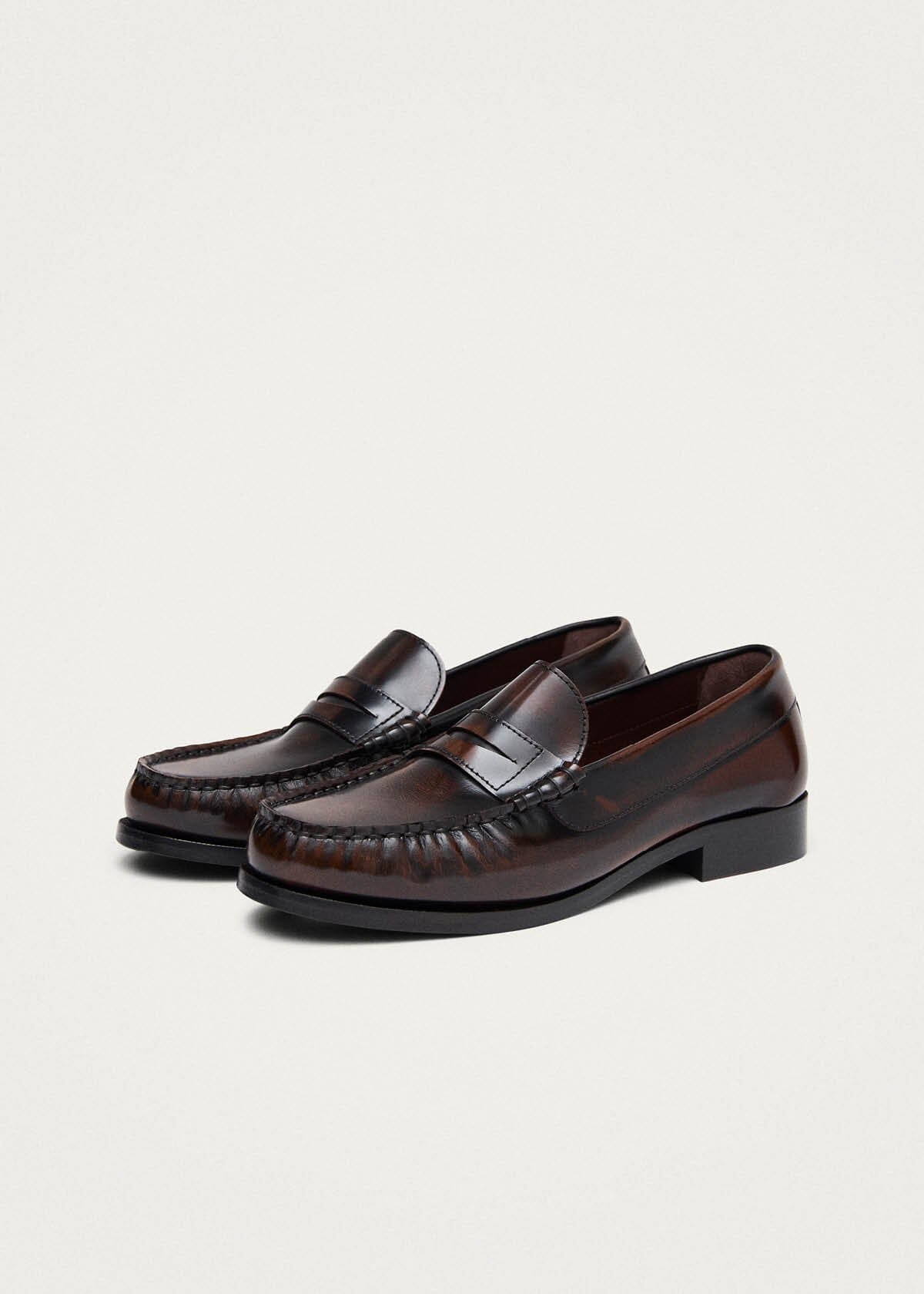 Rivet Brushed Coffee Brown Leather Loafers Loafers ALOHAS