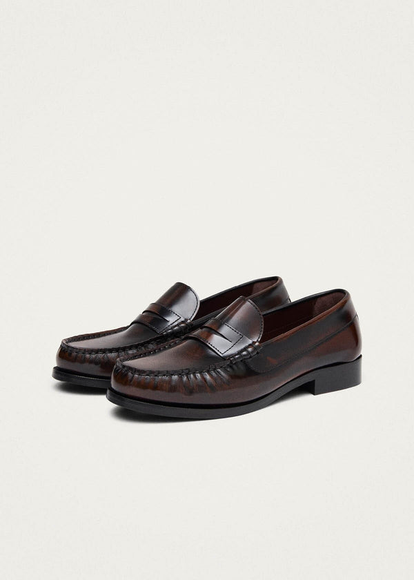 Rivet Brushed Coffee Brown Leather Loafers