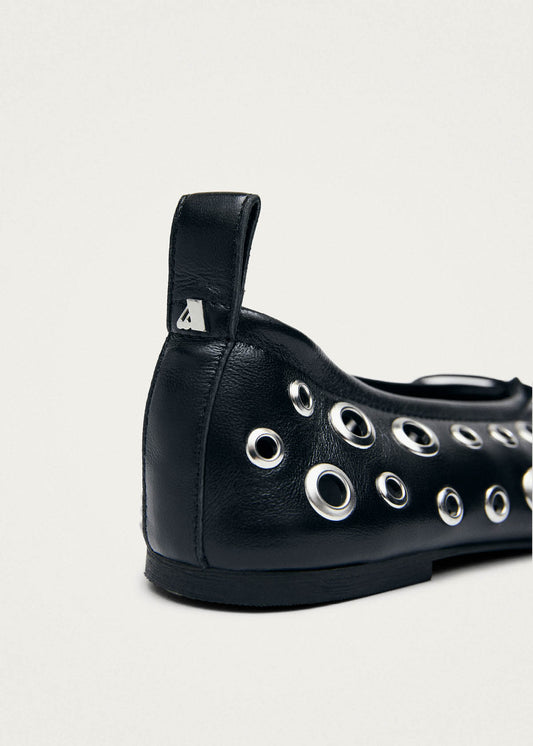 Rosalind Ballerines En Cuir Noir Avec Tous Les Œillets-image