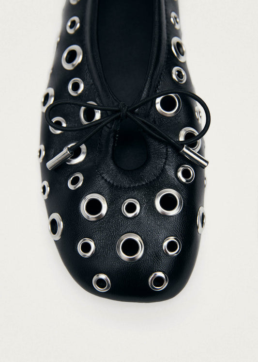 Rosalind Ballerines En Cuir Noir Avec Tous Les Œillets-image