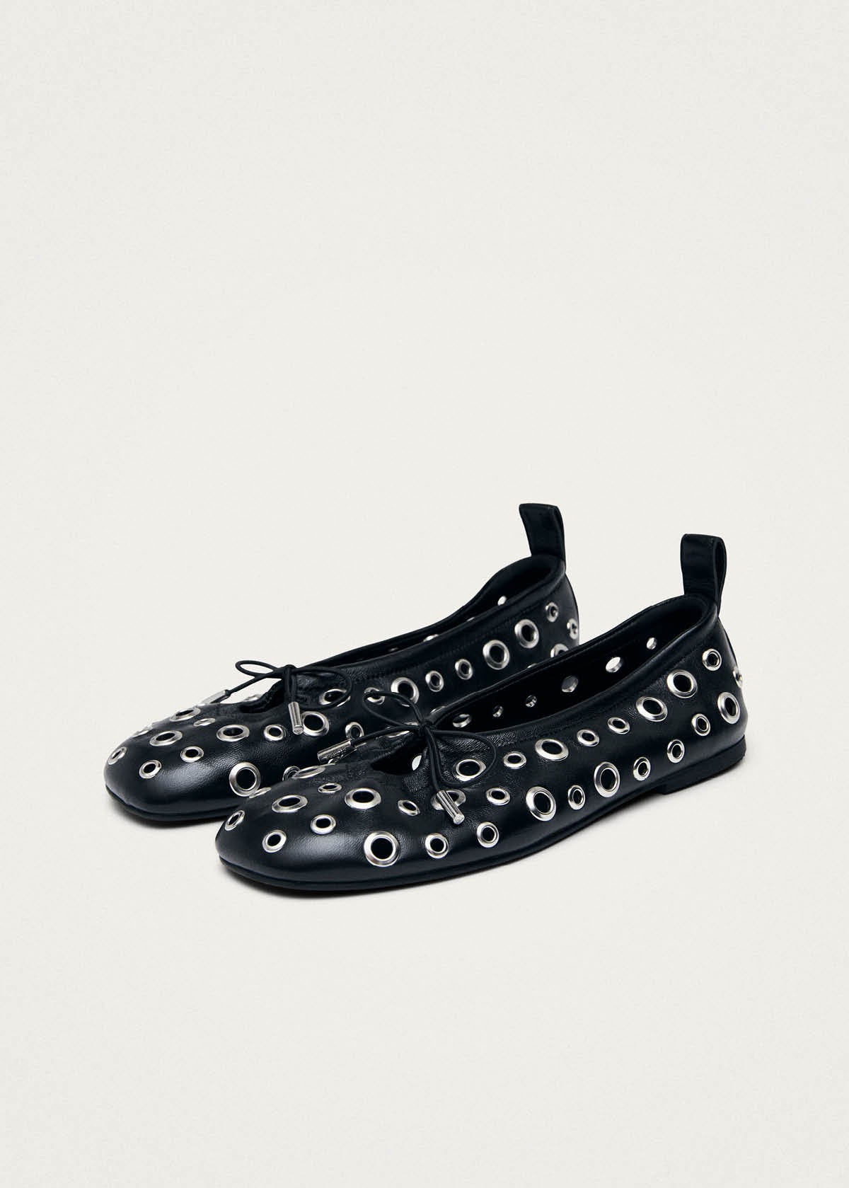 Rosalind All Eyelets Black Leather Ballet Flats