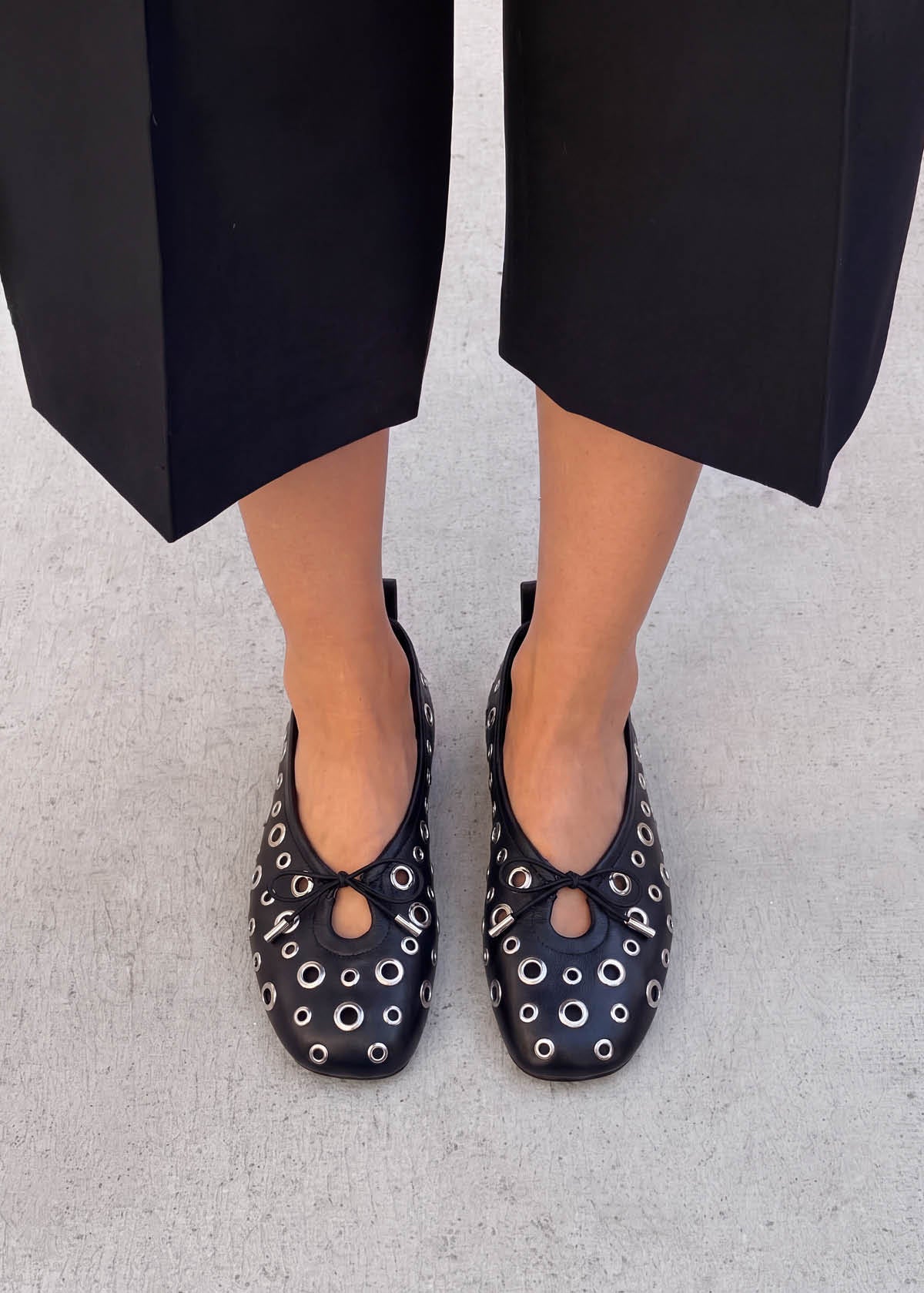 Rosalind All Eyelets Black Leather Ballet Flats