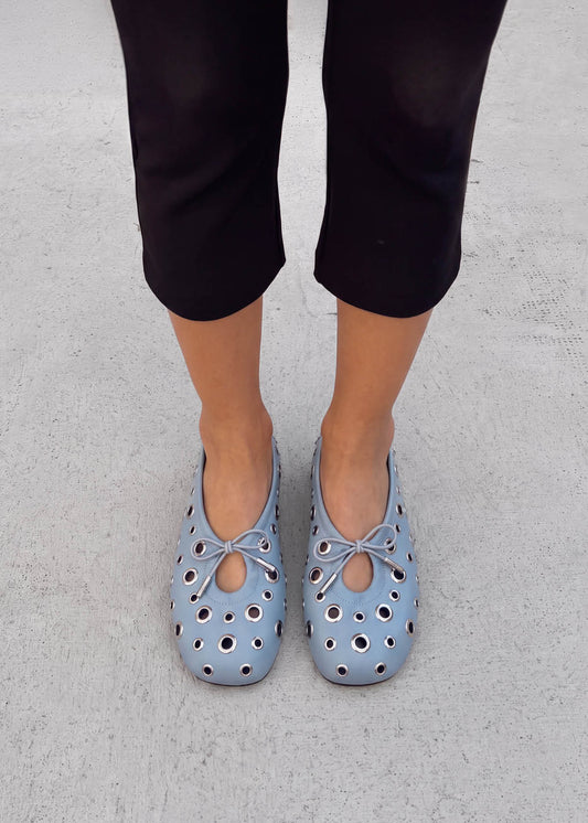 Rosalind Ballerines En Cuir Bleu Avec Tous Les Œillets-image
