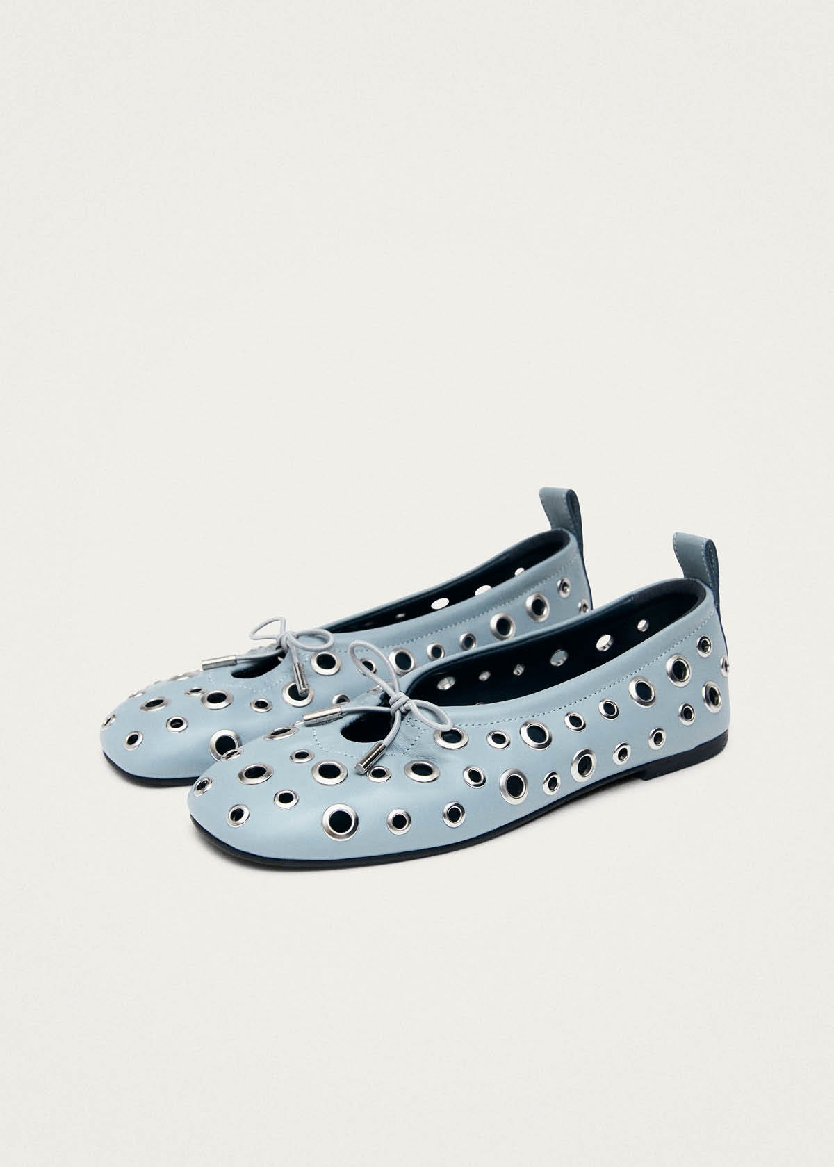 Rosalind All Eyelets Blue Leather Ballet Flats