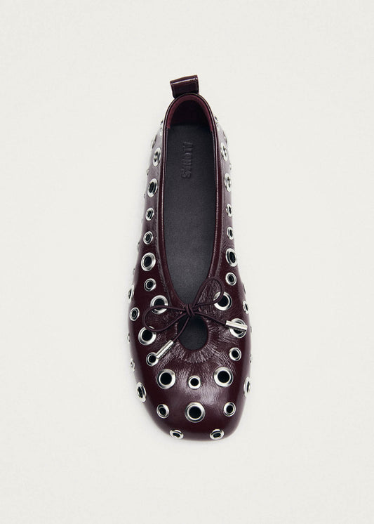 Rosalind All Eyelets Patent Burgundy Leather Ballet Flats