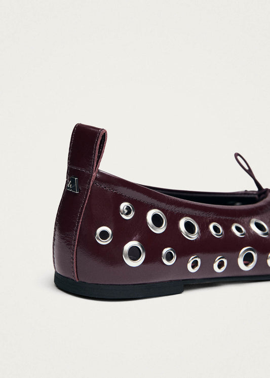 Rosalind Ballerines en Cuir Verni Bourgogne avec Tous Les Œillets-image