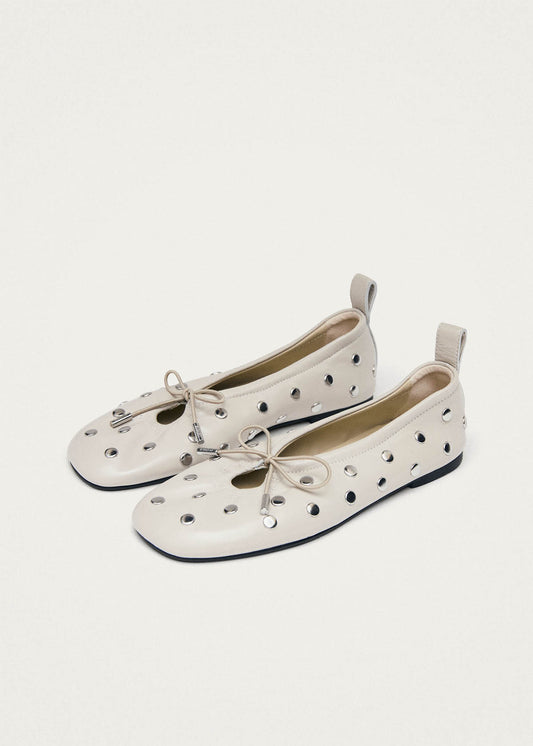 Rosalind All Studs Cream Leather Ballet Flats-image