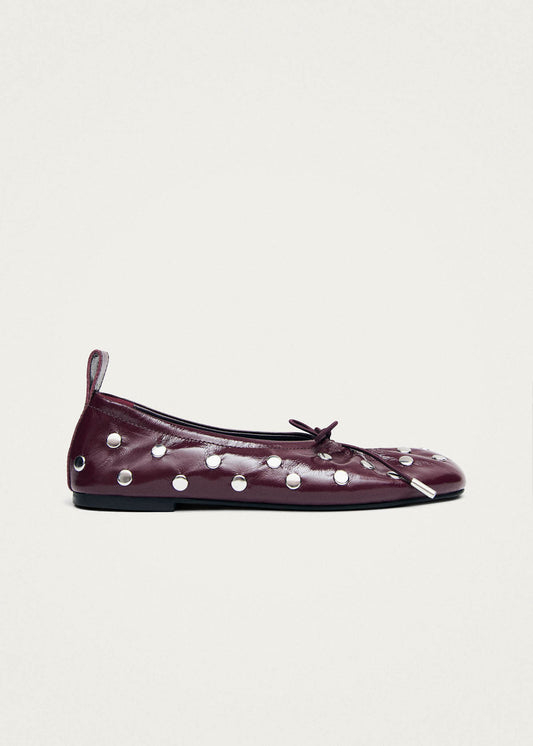 Rosalind All Studs Patent Burgundy Leather Ballet Flats-image
