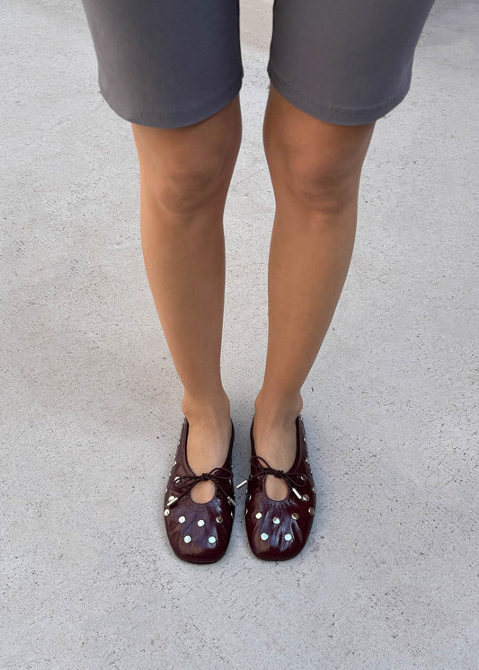 Rosalind All Studs Patent Burgundy Leather Ballet Flats-image
