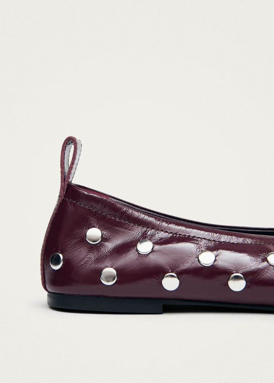 Rosalind All Studs Patent Burgundy Leather Ballet Flats-image