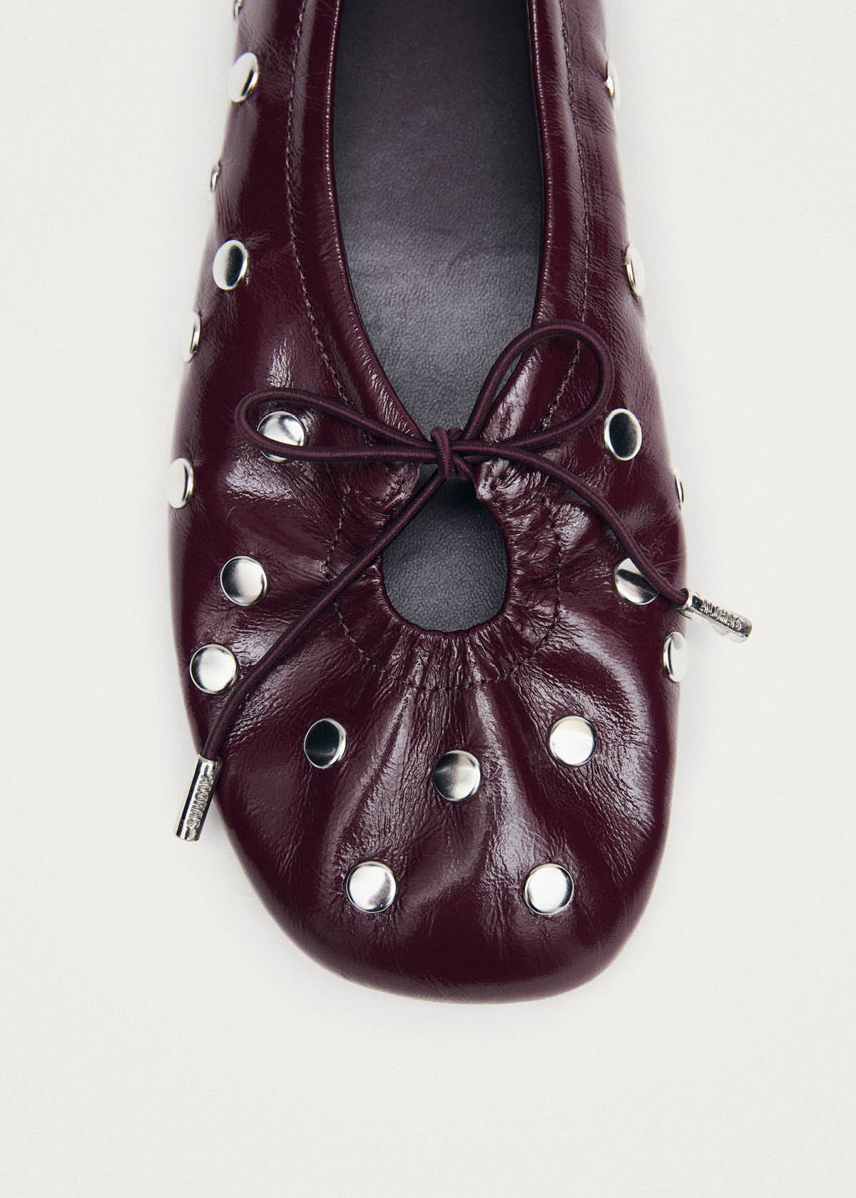 Rosalind All Studs Patent Burgundy Leather Ballet Flats
