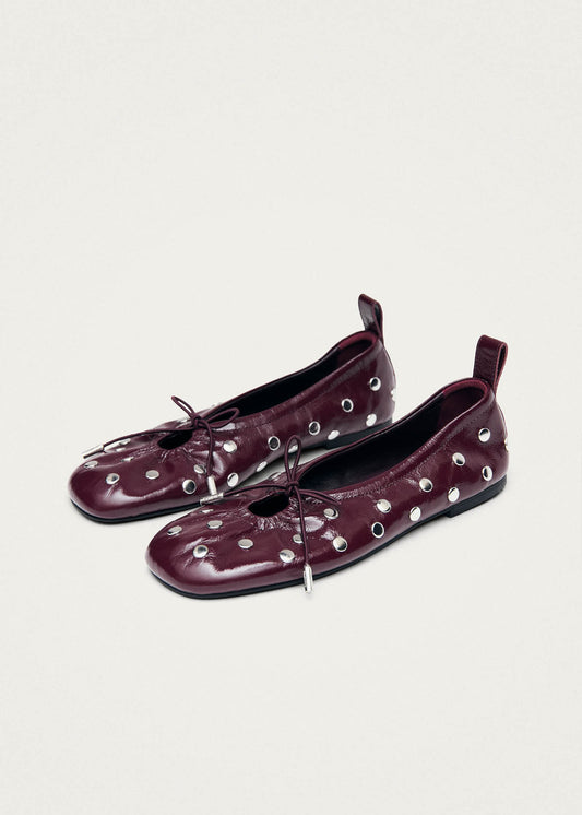 Rosalind All Studs Patent Burgundy Leather Ballet Flats-image