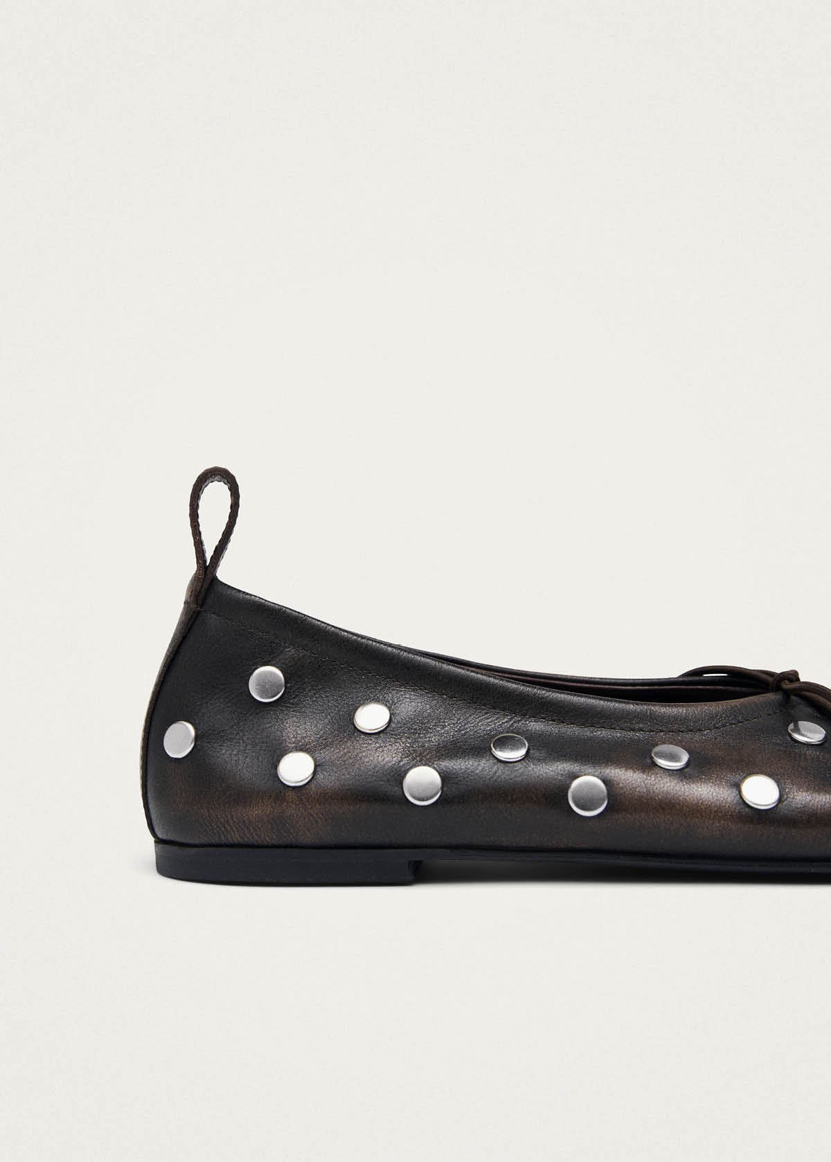 Rosalind All Studs Vintage Effect Brown Leather Ballet Flats | ALOHAS