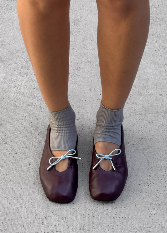 Rosalind Contrast Burgundy Leather Ballet Flats-image