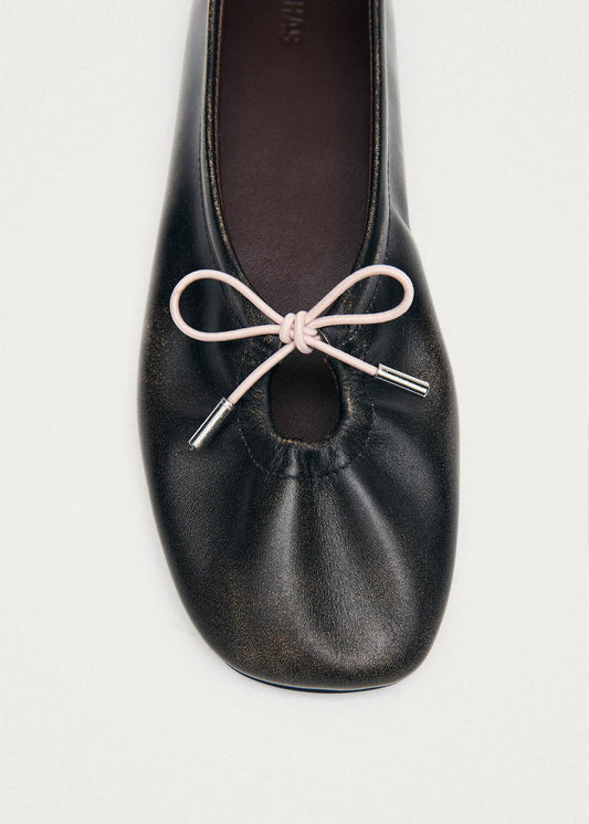 Rosalind Contrast Vintage Effect Brown Leather Ballet Flats-image