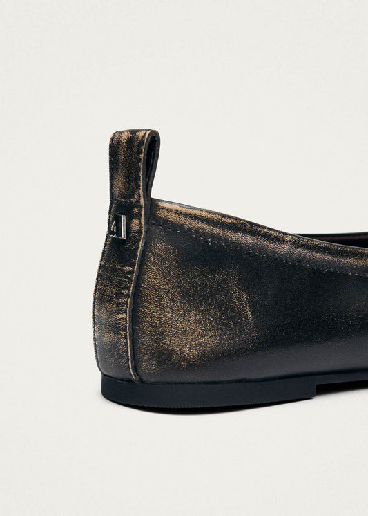 Rosalind Contrast Vintage Effect Brown Leather Ballet Flats-image