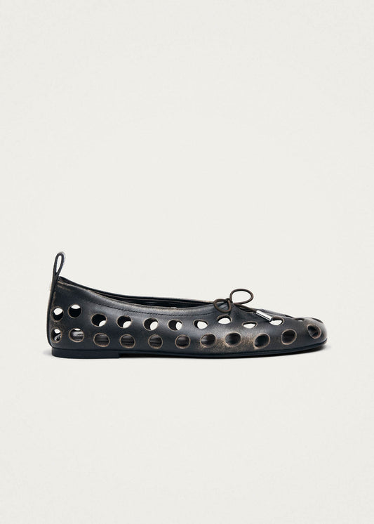 Rosalind Cut Out Vintage Effect Brown Leather Ballet Flats-image
