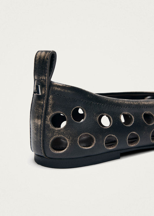 Rosalind Cut Out Vintage Effect Brown Leather Ballet Flats-image