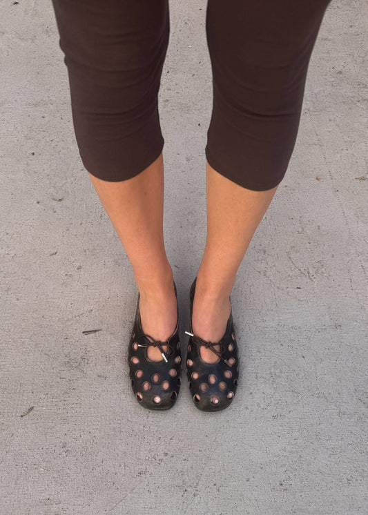 Rosalind Cut Out Vintage Effect Brown Leather Ballet Flats-image