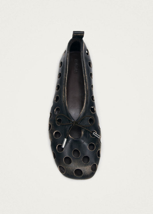 Rosalind Cut Out Vintage Effect Brown Leather Ballet Flats-image