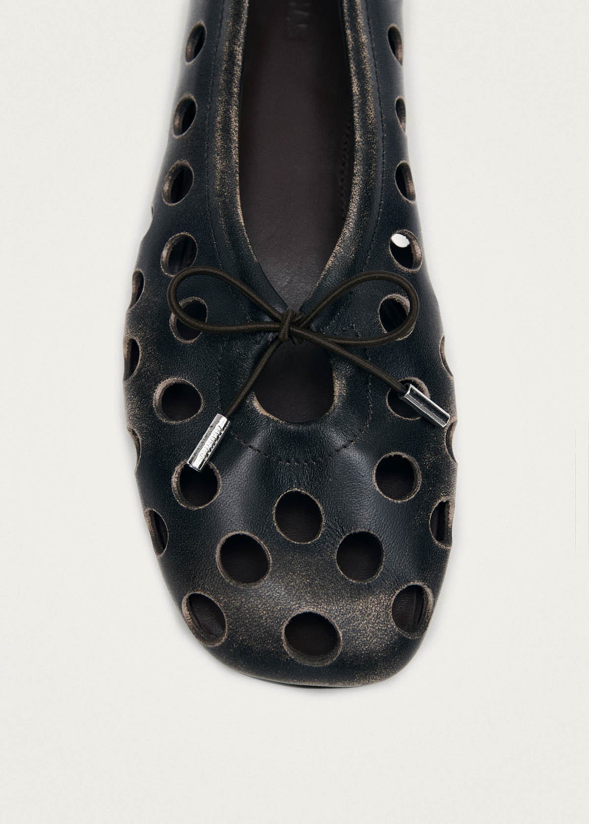 Rosalind Cut Out Vintage Effect Brown Leather Ballet Flats