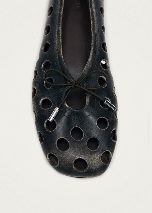 Rosalind Cut Out Vintage Effect Brown Leather Ballet Flats-image