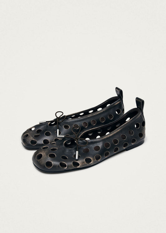 Rosalind Cut Out Vintage Effect Brown Leather Ballet Flats-image