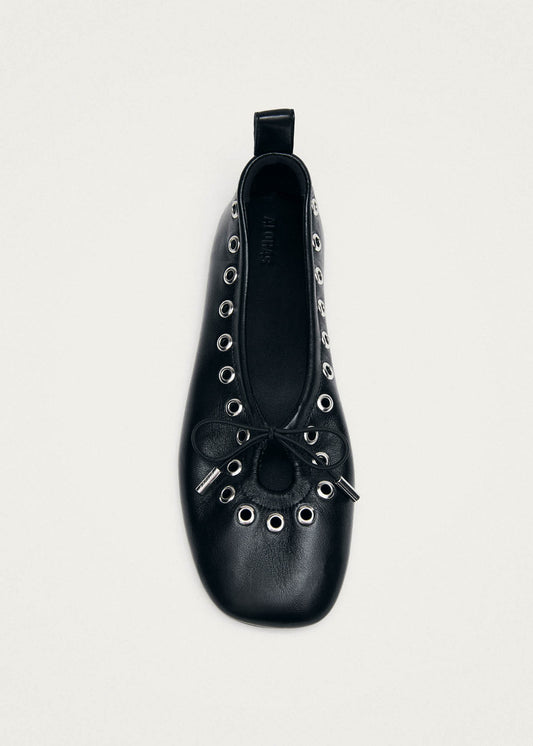 Rosalind Eyelets Black Leather Ballet Flats