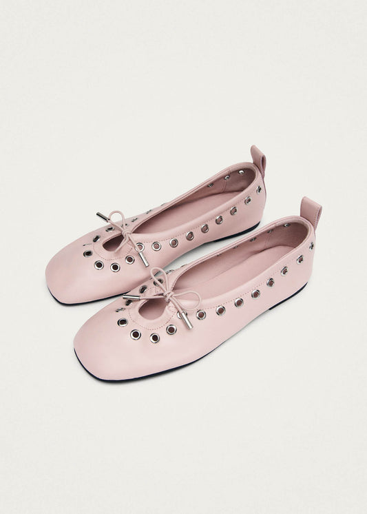 Rosalind Eyelets Ballerines En Cuir Rose-image