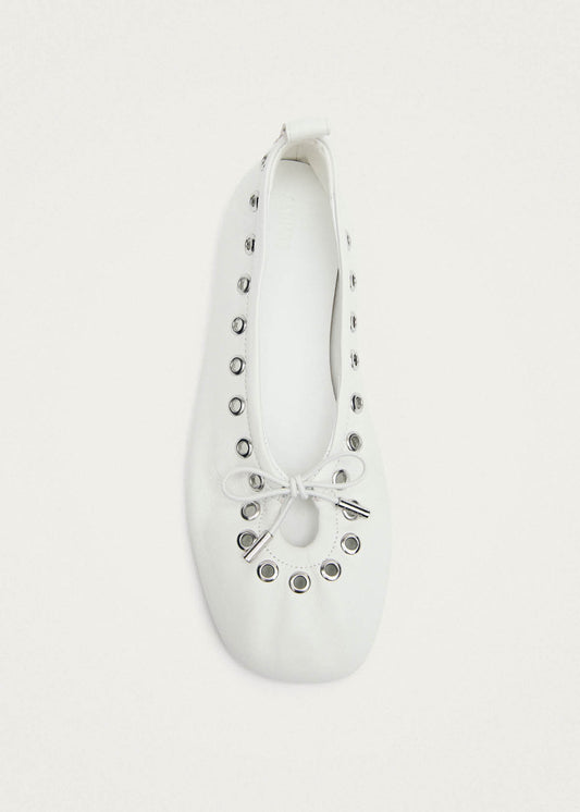 Rosalind Eyelets White Leather Ballet Flats