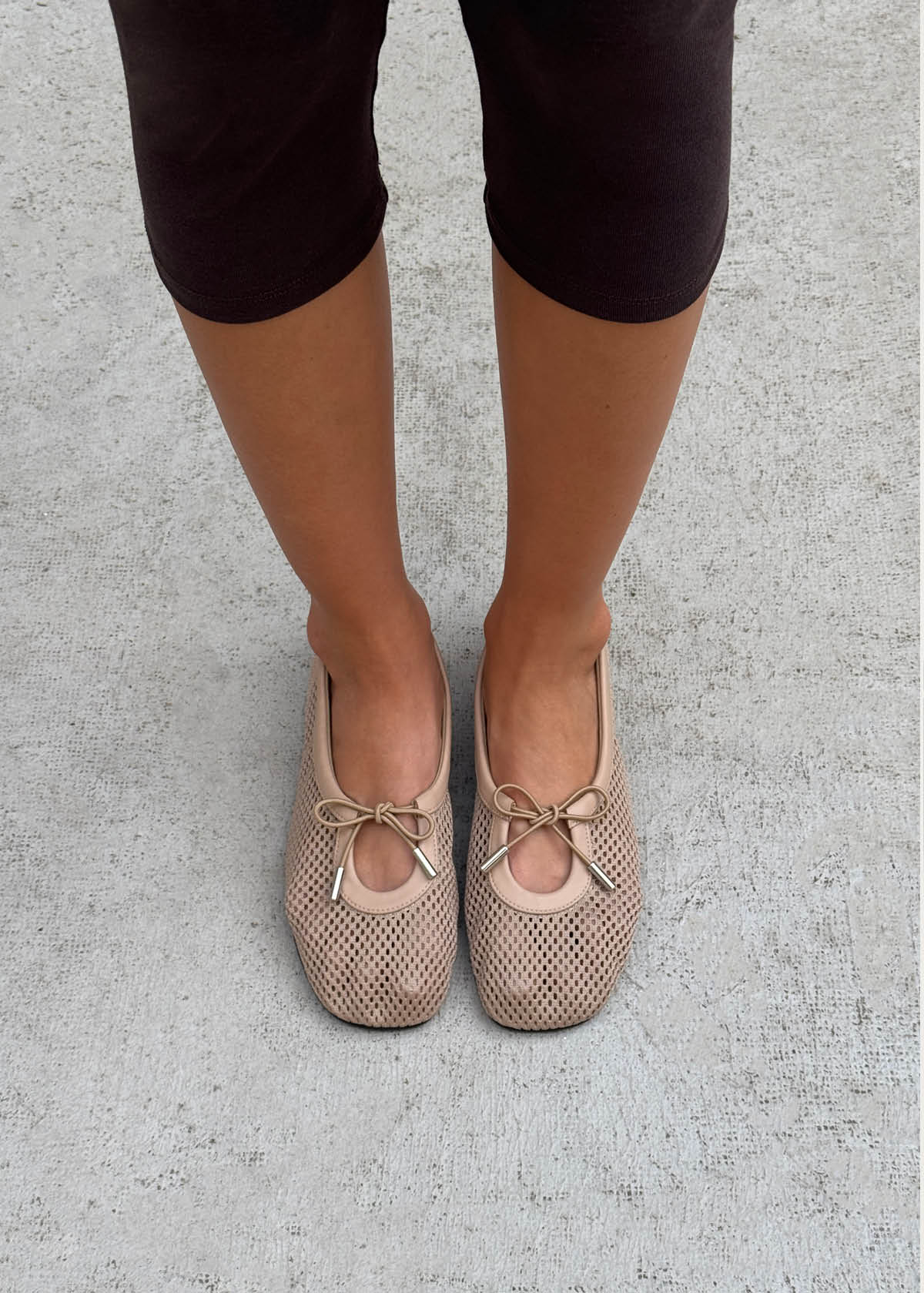 Rosalind Ballerine in Pelle Beige a Rete