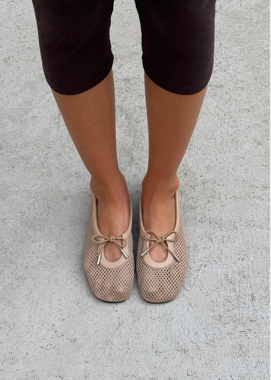 Rosalind Mesh Beige Leather Ballet Flats-image