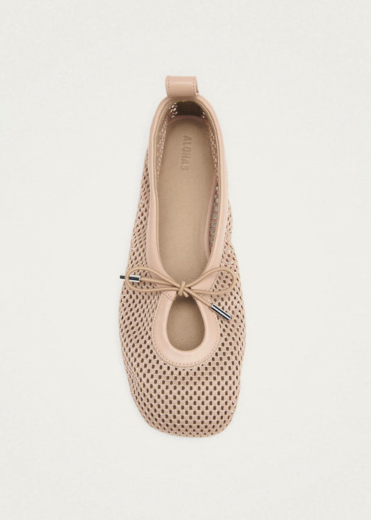 Rosalind Mesh Beige Leather Ballet Flats-image