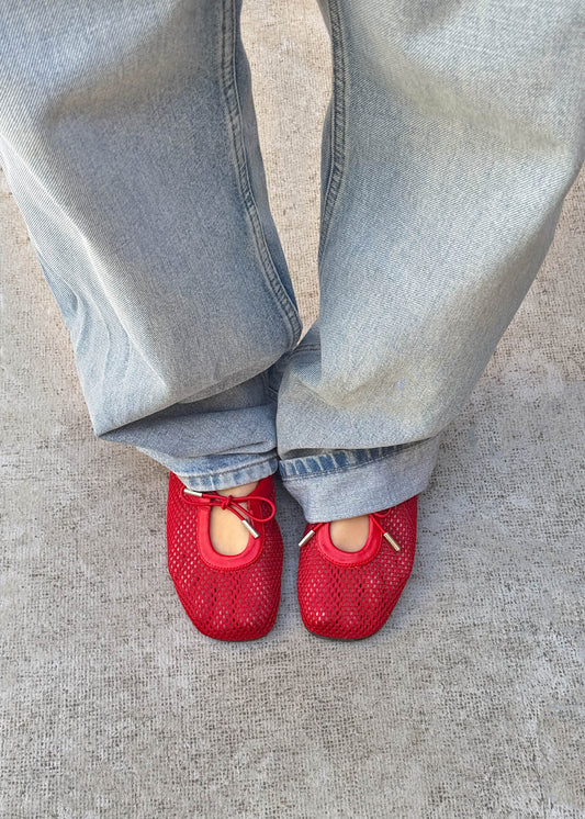 Rosalind Mesh Red Leather Ballet Flats-image