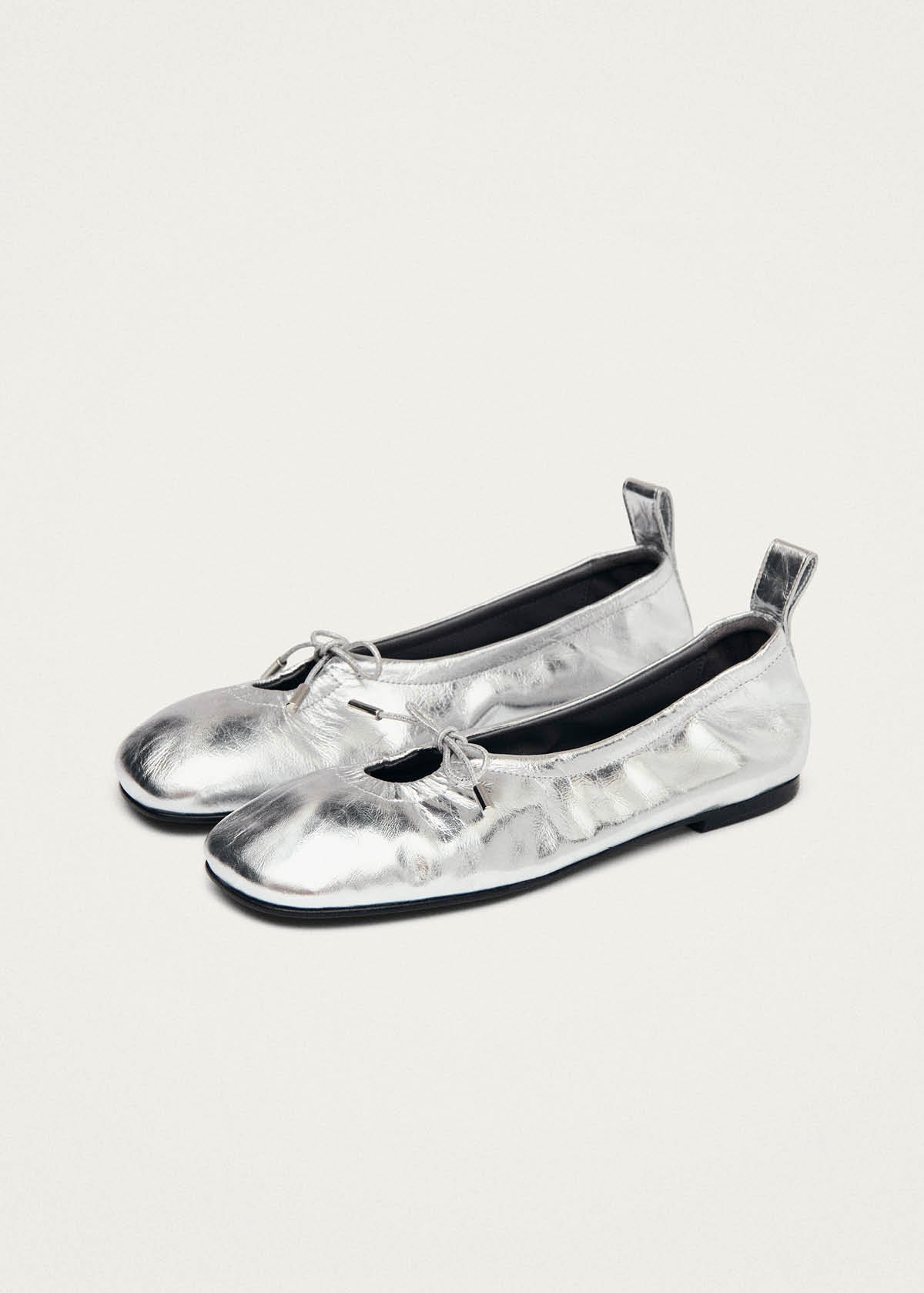 Rosalind Shimmer Silver Leather Ballet Flats