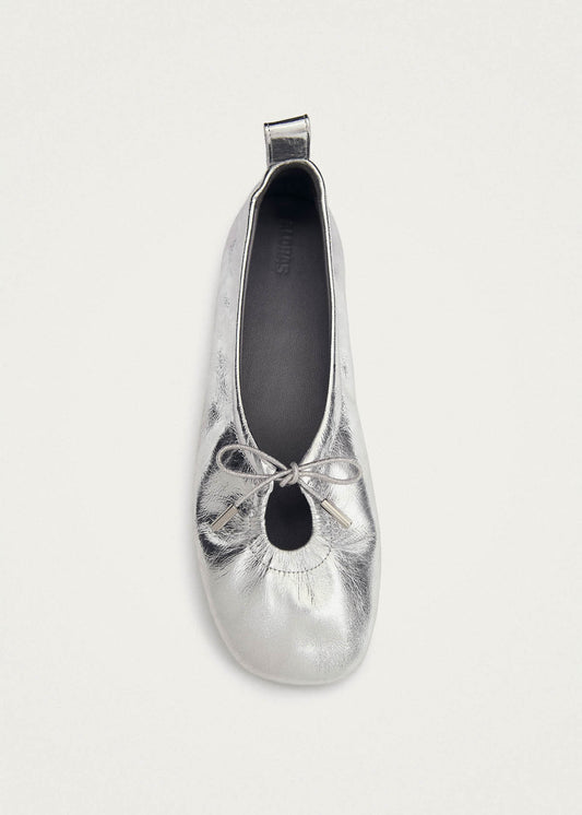 Rosalind Shimmer Silver Leather Ballet Flats