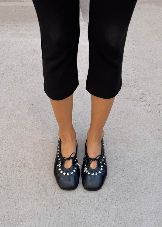 Rosalind Studs Black Leather Ballet Flats-image