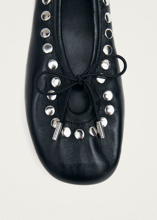 Rosalind Studs Black Leather Ballet Flats-image