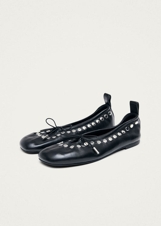 Rosalind Studs Black Leather Ballet Flats-image