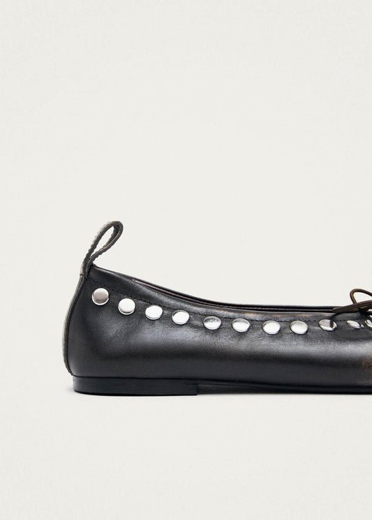 Rosalind Studs Vintage Effect Brown Leather Ballet Flats-image