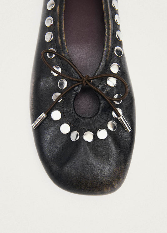 Rosalind Studs Vintage Effect Brown Leather Ballet Flats-image