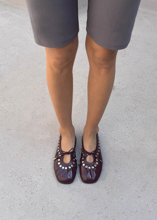 Rosalind Studs Patent Burgundy Leather Ballet Flats-image