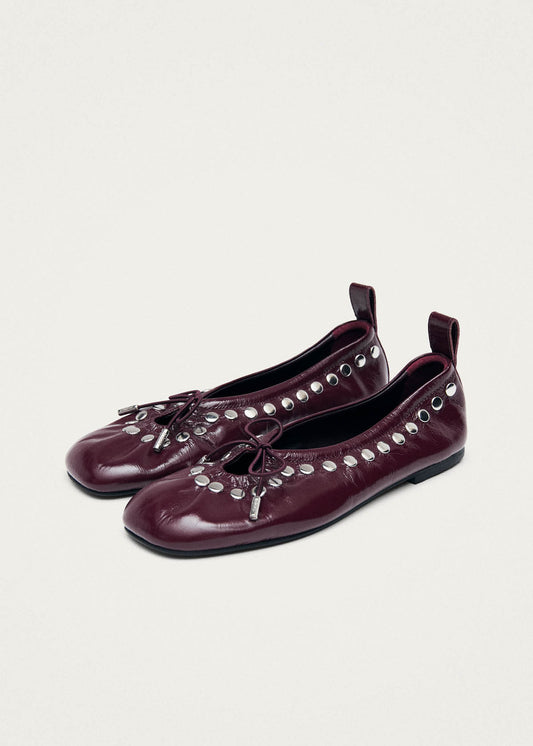 Rosalind Studs Patent Burgundy Leather Ballet Flats-image