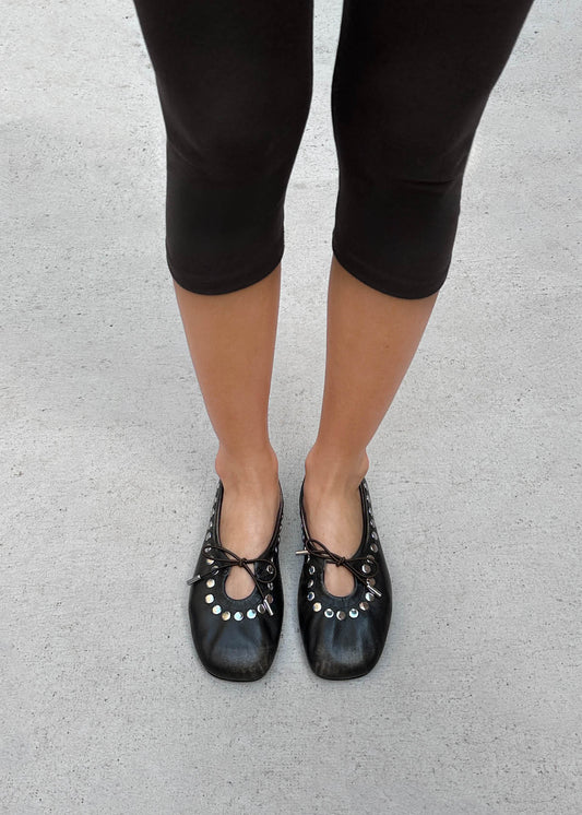Rosalind Studs Vintage Effect Brown Leather Ballet Flats-image