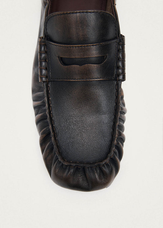 Sage Vintage Effect Brown Leather Loafers-image